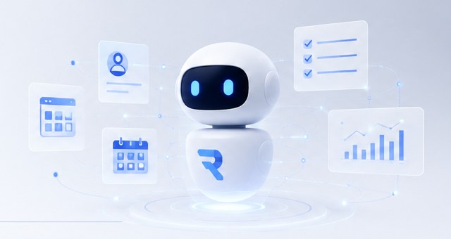 An AI agent surrounded by candidate, calendar, checklist and reporting panels