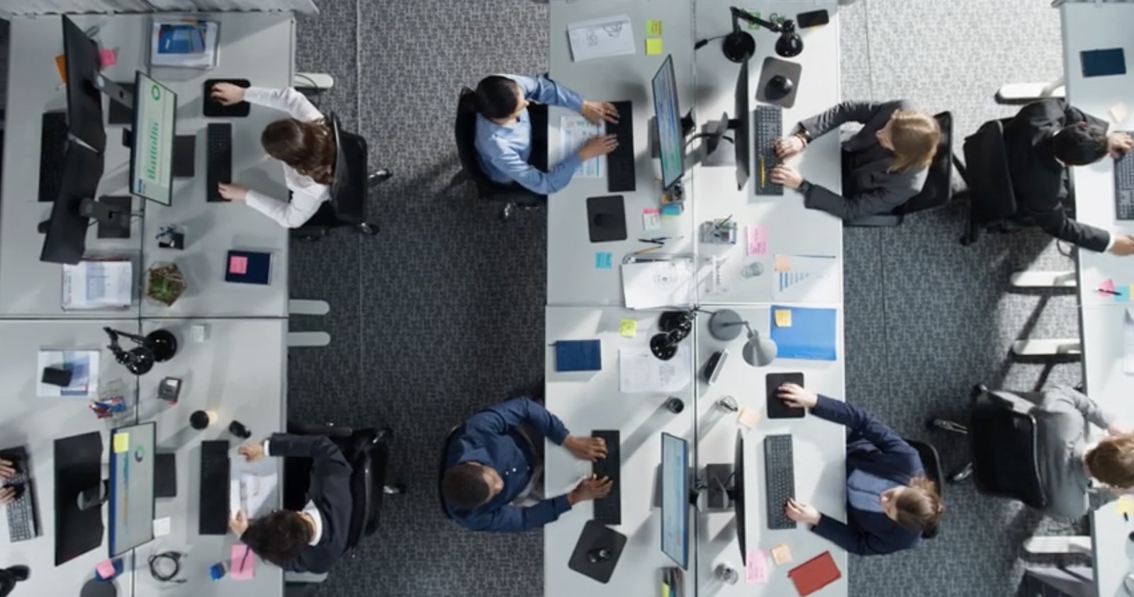 An agency team at work, seen from above